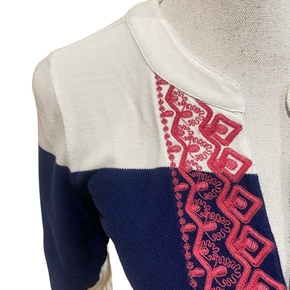 Talbots cotton navy/white stripe pink embroidery neckline 3/3 sleeve size small - Picture 5 of 11
